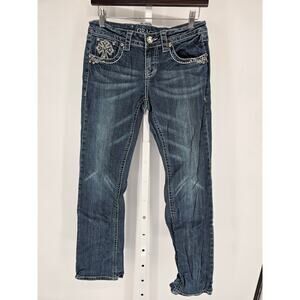 Grace LA Womens Sz 28 Slim Leg Dark Wash Blue Jeans Thick Stitch Embellished